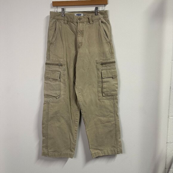 Y2K Old Navy Wide Leg Zipper Cargo Pants Khaki Brown Skater Skate Men's Sz 30 - Picture 1 of 7